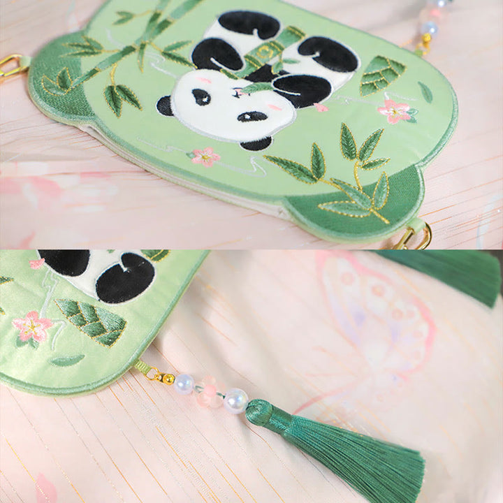 Bordado de Buddha Stones, Panda de la suerte, gato, Shiba Inu, ciervo, conejo, zorro, flor, Animal bonito, Hanfu, bolso cruzado, bolso de hombro