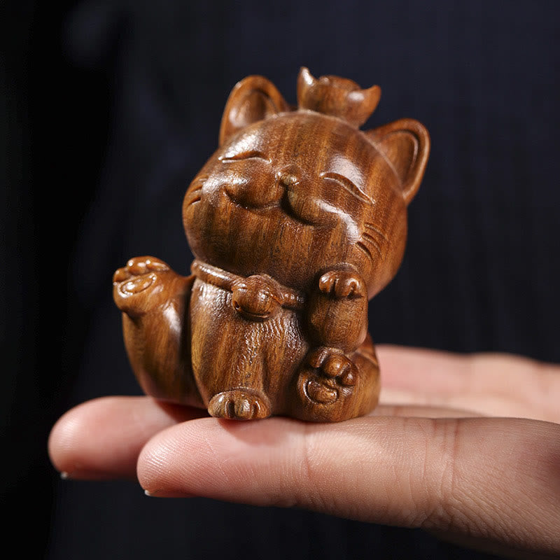 Buddha Stones Mini lingote de sándalo verde gato de la suerte tallado decoraciones de escritorio de paz - image 10