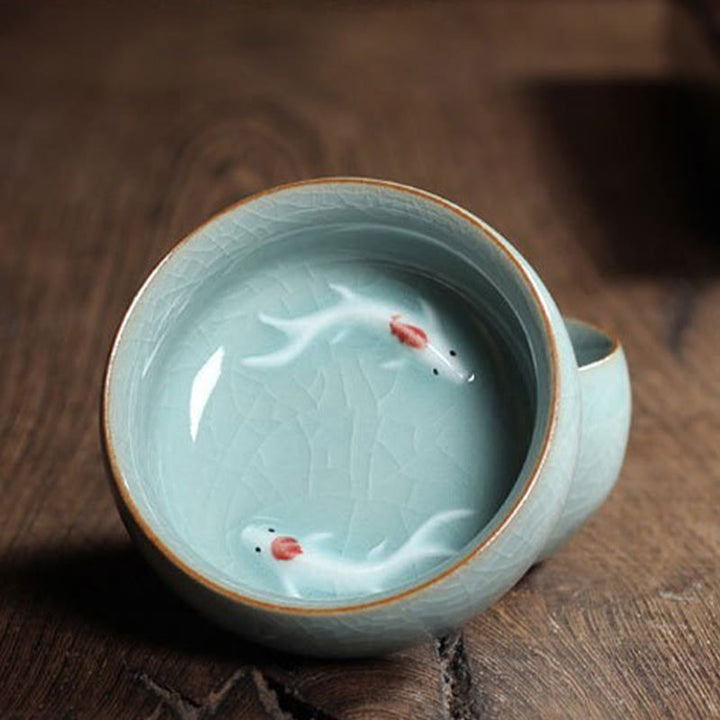 Taza de té de cerámica con forma de pez koi de colores y Buddha Stones - image 36