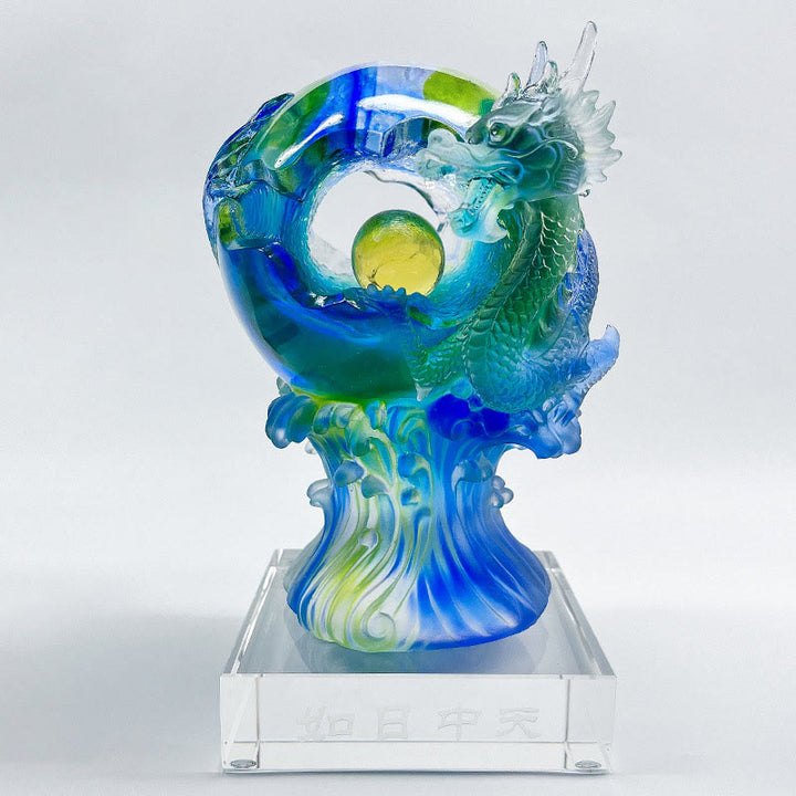 Buddha Stones hechas a mano, dragón azul Liuli, pieza de arte con cristal, protección del éxito, decoración para el hogar y la Oficina - Mediano 11,8 x 11,8 x 24,5 cm/4,65 x 4,65 x 9,65 pulgadas - image 8