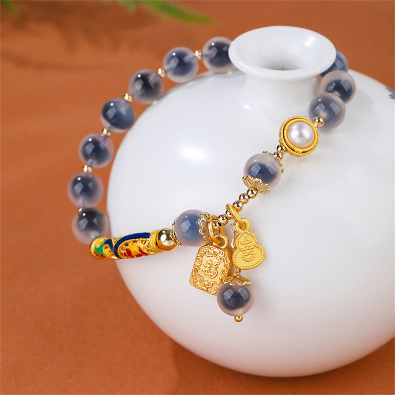 Pulsera de fuerza con amuleto de ágata de caramelo azul natural con Buddha Stones