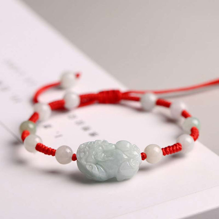 Pulsera de la suerte PiXiu de jade natural con Buddha Stones
