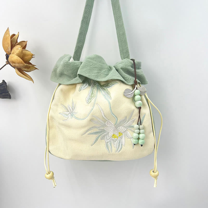 Buddha Stones Suzhou bordado Lotus Epiphyllum Magnolia algodón lino bolso bandolera bolso de hombro bolso