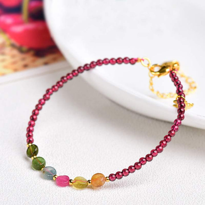 Tobillera Pulsera Protección Mariposa Turmalina Granate
