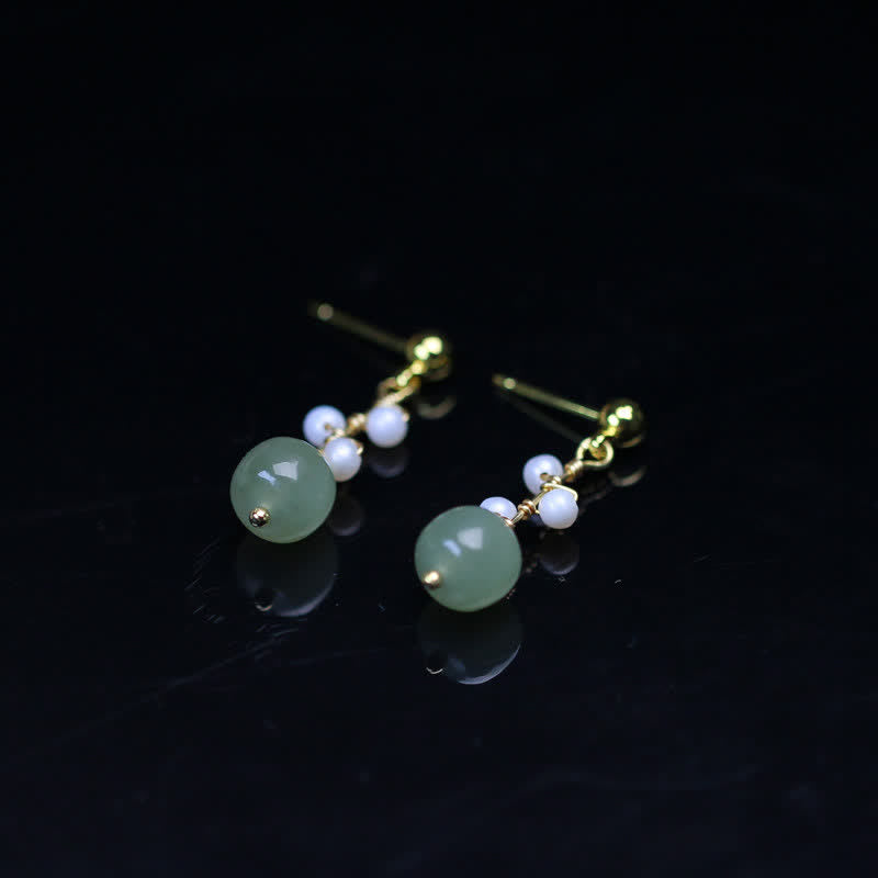 Pendientes colgantes con forma de gota de la suerte, chapados en oro de 14 quilates, con patrón de flores de jade hetiano