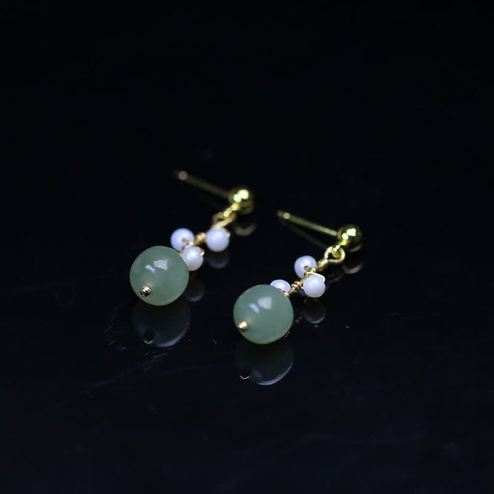Pendientes colgantes con forma de gota de la suerte, chapados en oro de 14 quilates, con patrón de flores de jade hetiano