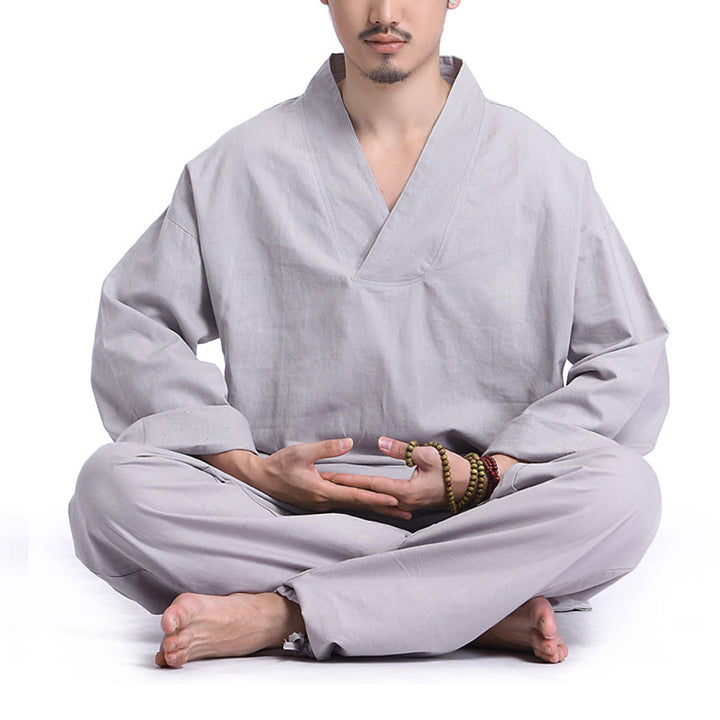 Conjunto de ropa de Yoga para hombre, diseño con cuello en V , Buddha Stones, meditación, oración, espiritual, Zen, lino y algodón - Gris - US/UK/AU44，EU54 (3XL) - image 10