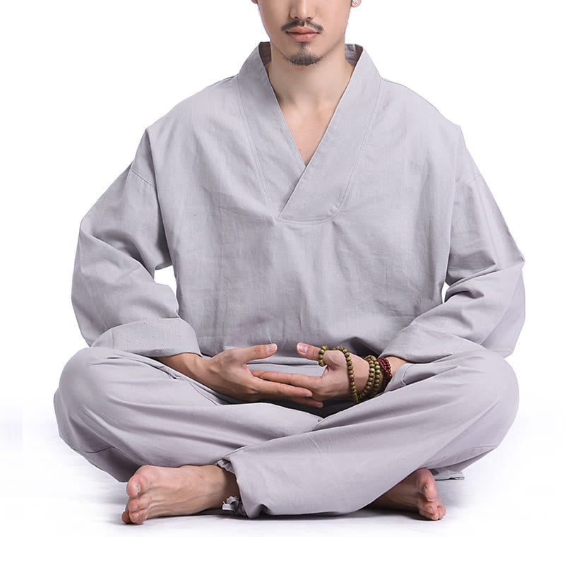 Conjunto de ropa de Yoga para hombre, diseño con cuello en V , Buddha Stones, meditación, oración, espiritual, Zen, lino y algodón - Gris - US/UK/AU44，EU54 (3XL) - image 10