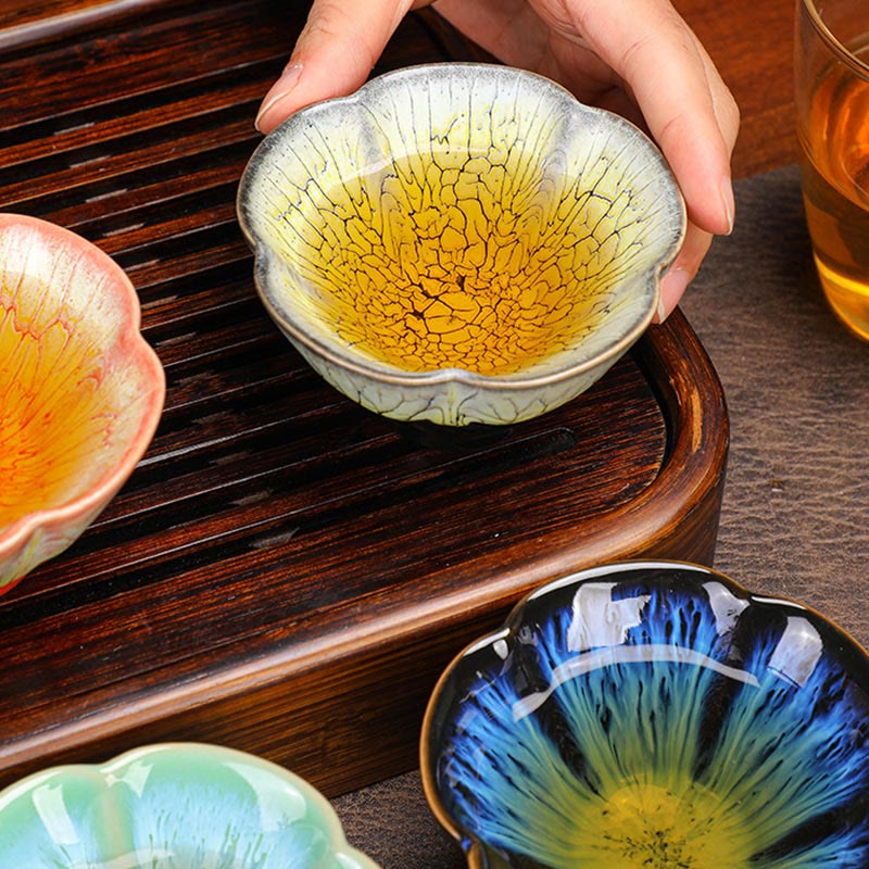 Buddha Stones, 6 uds., patrón de pétalos de flor de ciruelo, horno chino Jianzhan, cambio de taza de té de cerámica, tazón de té de Kung Fu con caja de regalo