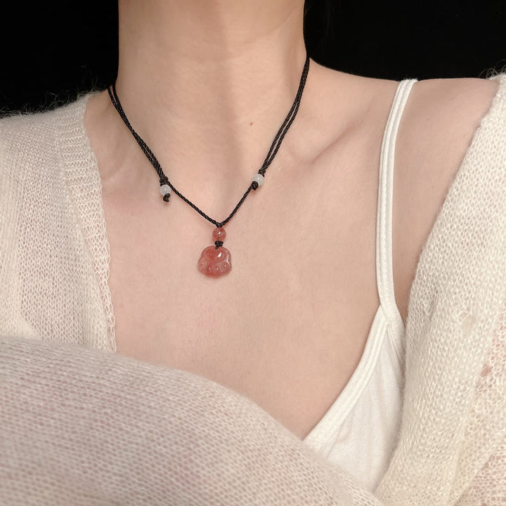 Colgante de collar curativo con garra de gato preciosa de cuarzo fresa con Buddha Stones - image 13