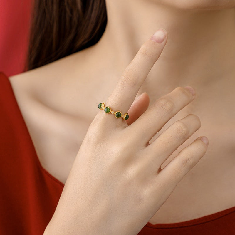 Anillo ajustable calmante curativo de jade cian con Buddha Stones - image 4
