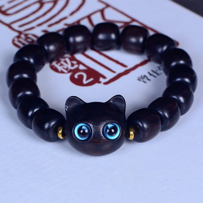 Pulsera de equilibrio de paz de gato encantador de cristal Liuli de madera de ébano con Buddha Stones - Ébano 12*11 mm*15 cuentas (circunferencia de la muñeca 14-16 cm) - image 16
