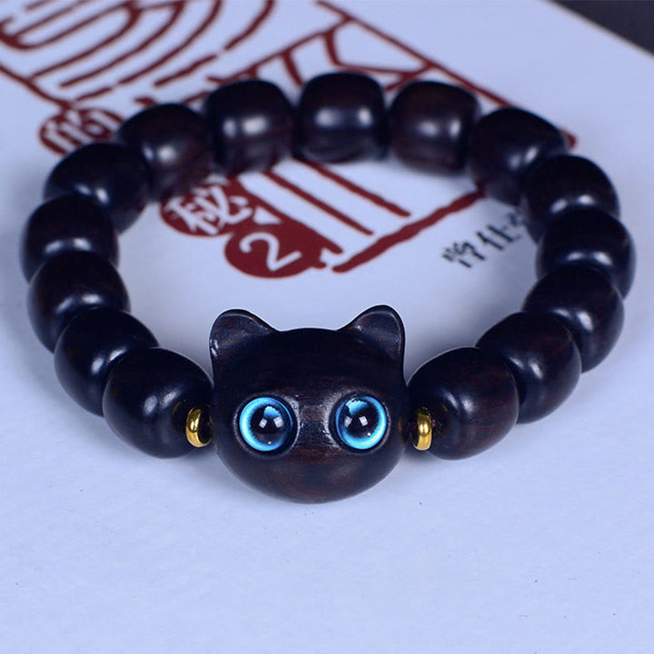 Pulsera de equilibrio de paz de gato encantador de cristal Liuli de madera de ébano con Buddha Stones - Ébano 12*11 mm*15 cuentas (circunferencia de la muñeca 14-16 cm) - image 16
