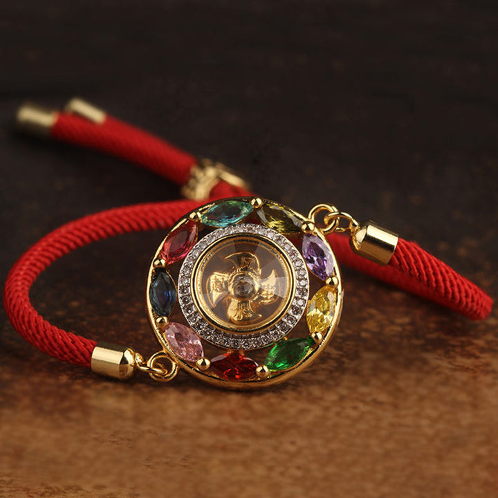 Buddha Stones colorido circón cobre riqueza suerte rotación pulsera collar colgante