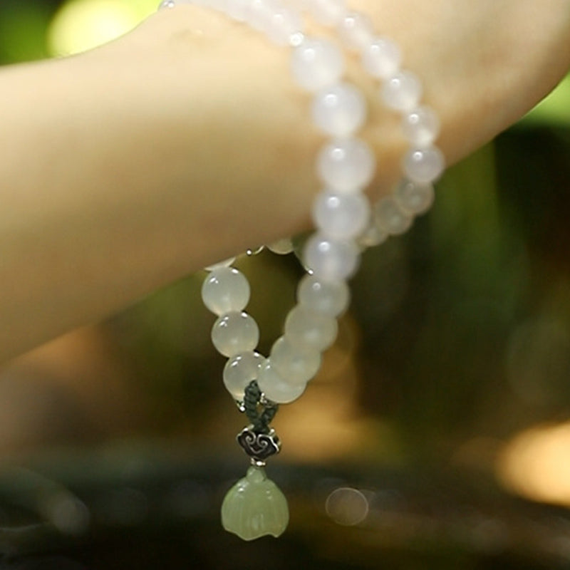 Pulsera de protección de loto de jade de ágata blanca