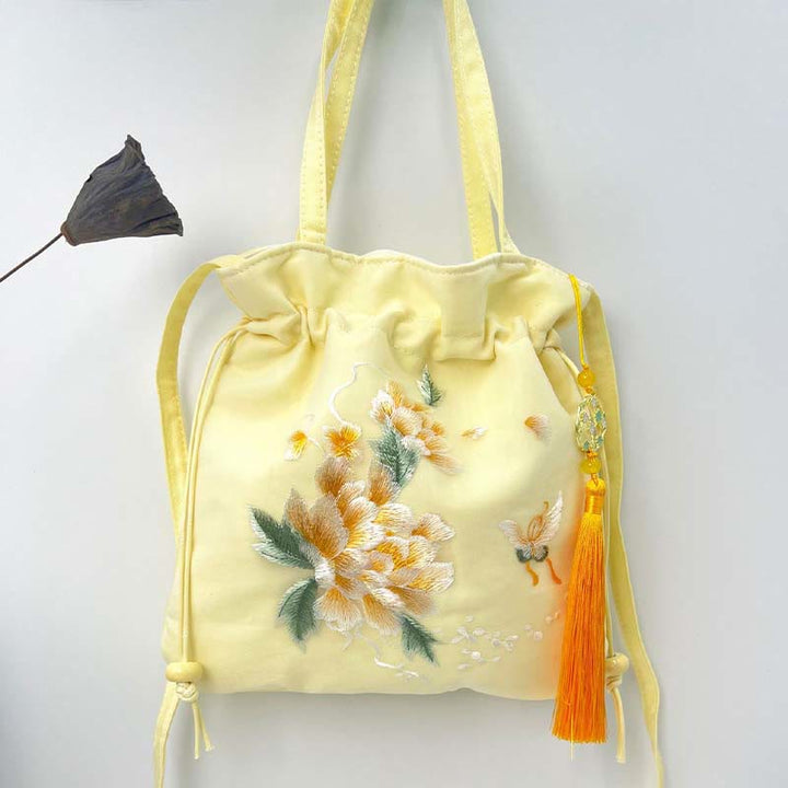 Buddha Stones Lotus Peony Epiphyllum Phoenix Suzhou bordado algodón lino Tote bandolera bolso de hombro bolso