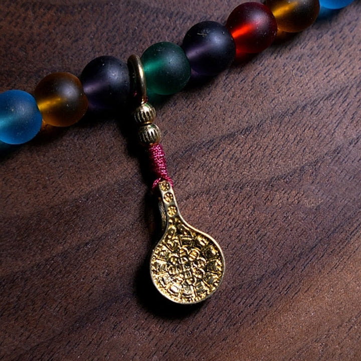 Buddha Stones tibetanas 108 cuentas de Mala multicolor Liuli cuentas de vidrio zodíaco chino nueve palacios ocho diagramas pulsera con dijes