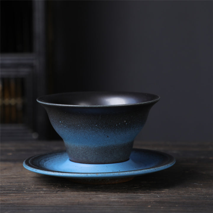 Taza de café de cerámica con diseño de planeta de Buddha Stones, taza de café y té de cerámica rugosa con platillo