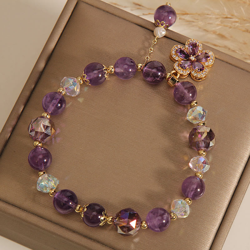 Pulsera de transformación positiva con dije de flor de perla de amatista natural