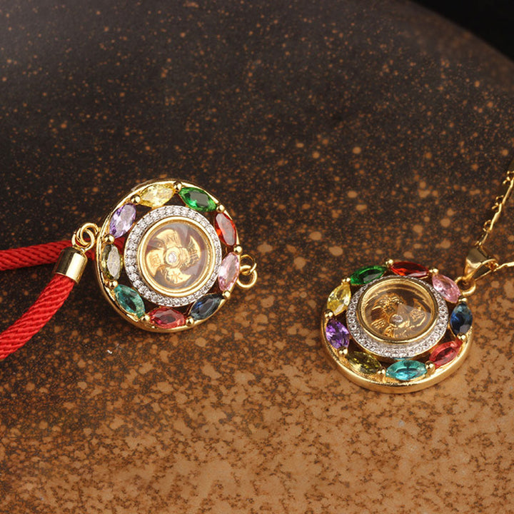 Buddha Stones colorido circón cobre riqueza suerte rotación pulsera collar colgante