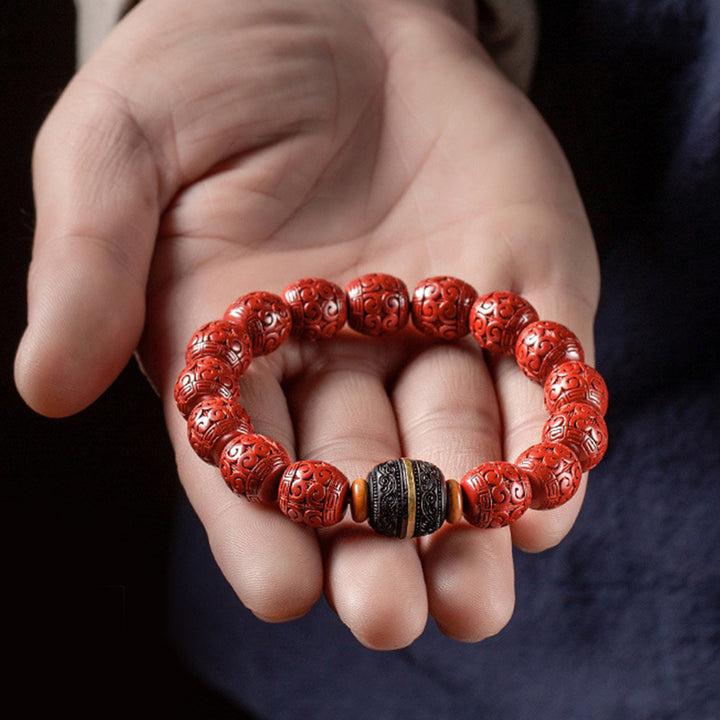 Pulsera de bendición tranquila de ébano y cinabrio natural con Buddha Stones