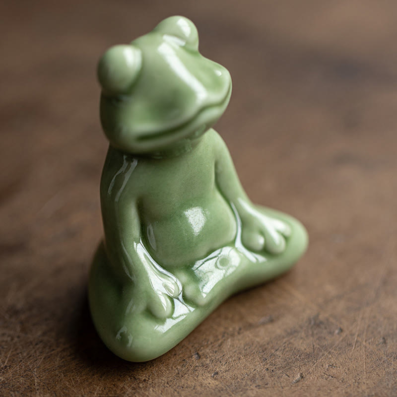 Mini Buddha Stones para meditación, loto pequeño, rana en reposo, cerámica, riqueza, suerte, té para el hogar, figura decorativa para mascotas - image 3