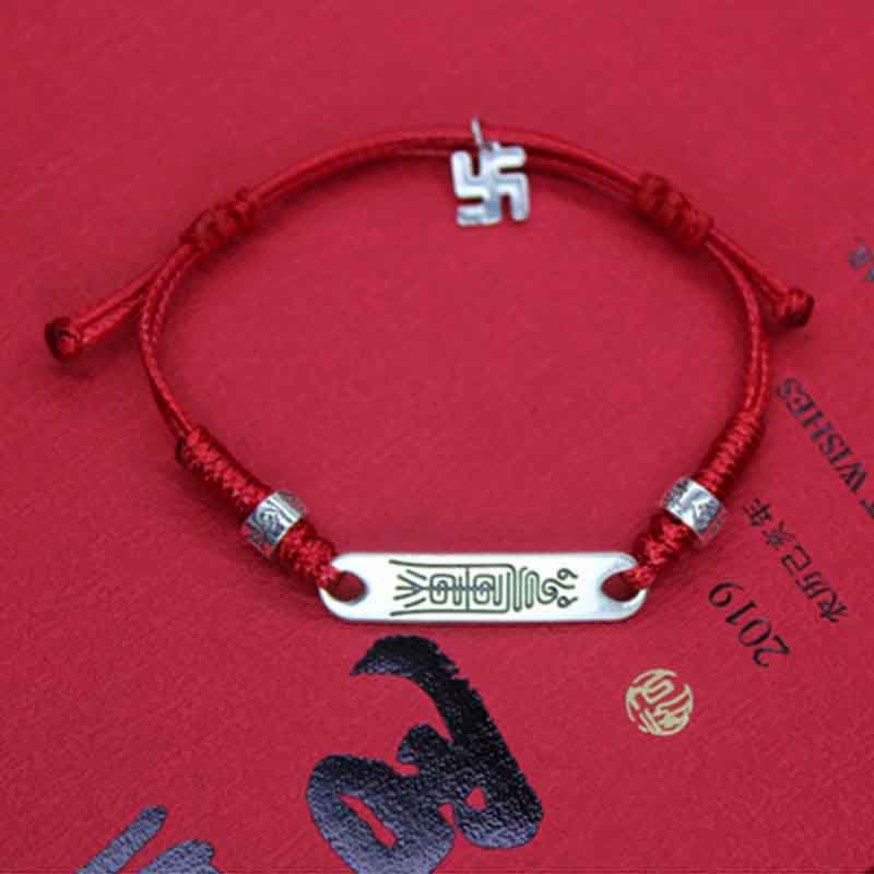 Pulsera trenzada de la fuerza de la suerte con hilo rojo de plata de ley 925 con Buddha Stones - image 3