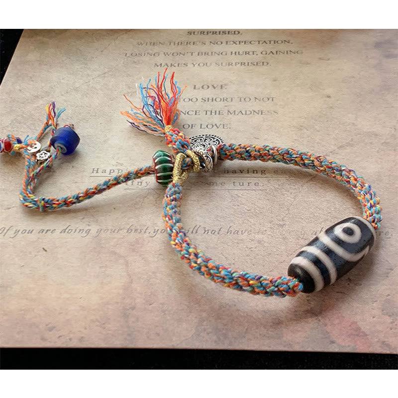 Pulsera trenzada de protección de cuentas Dzi hecha a mano Om Mani Padme Hum de plata de ley 925 tibetana
