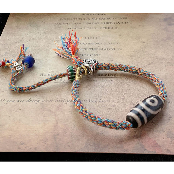 Pulsera trenzada de protección de cuentas Dzi hecha a mano Om Mani Padme Hum de plata de ley 925 tibetana