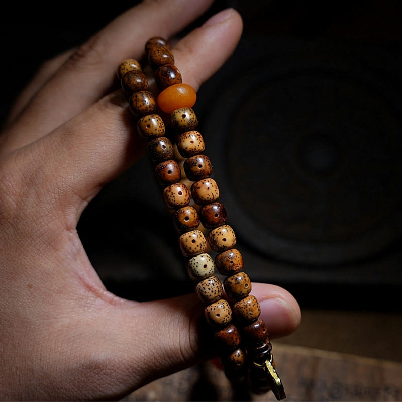 Buddha Stones tibetano Bodhi semilla ámbar Dzi cuentas ágata Zakiram diosa de la riqueza cuentas Triple envoltura pulsera