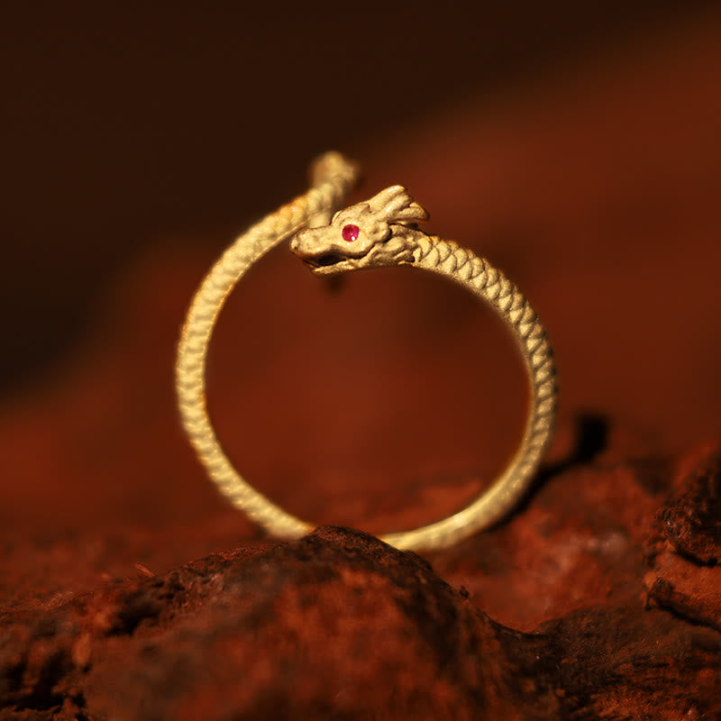 Anillo ajustable de plata de ley 925 con Buddha Stones , diseño vintage del Año del Dragón, protección de la suerte - image 1