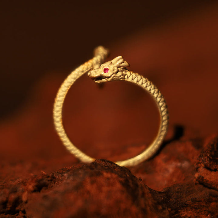 Anillo ajustable de plata de ley 925 con Buddha Stones , diseño vintage del Año del Dragón, protección de la suerte - image 1