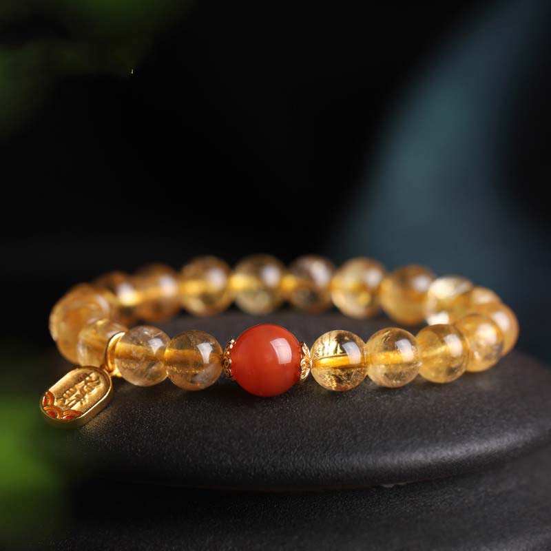 Pulsera con dijes de la fortuna de ágata roja y citrino con Buddha Stones