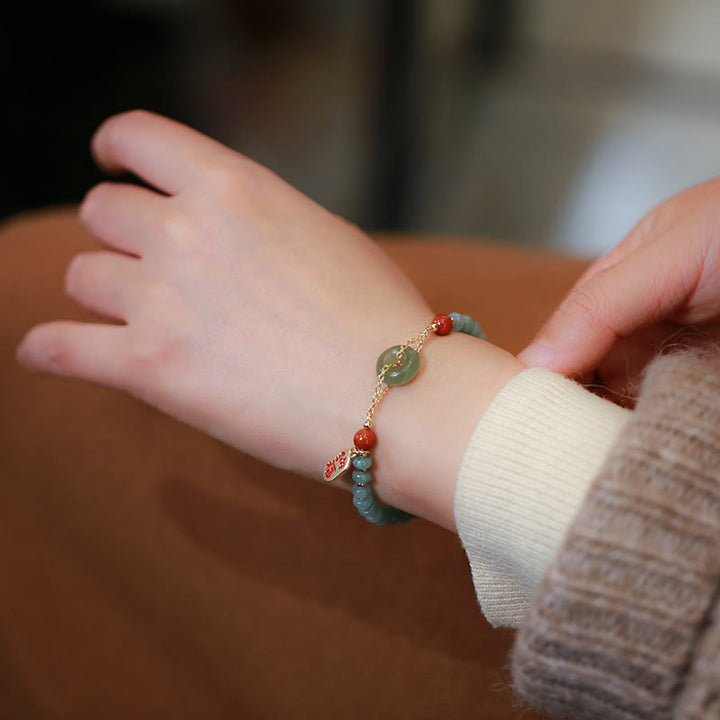 Pulsera de la suerte con hebilla de la paz, ágata roja, Jade Hetian Natural, Buddha Stones
