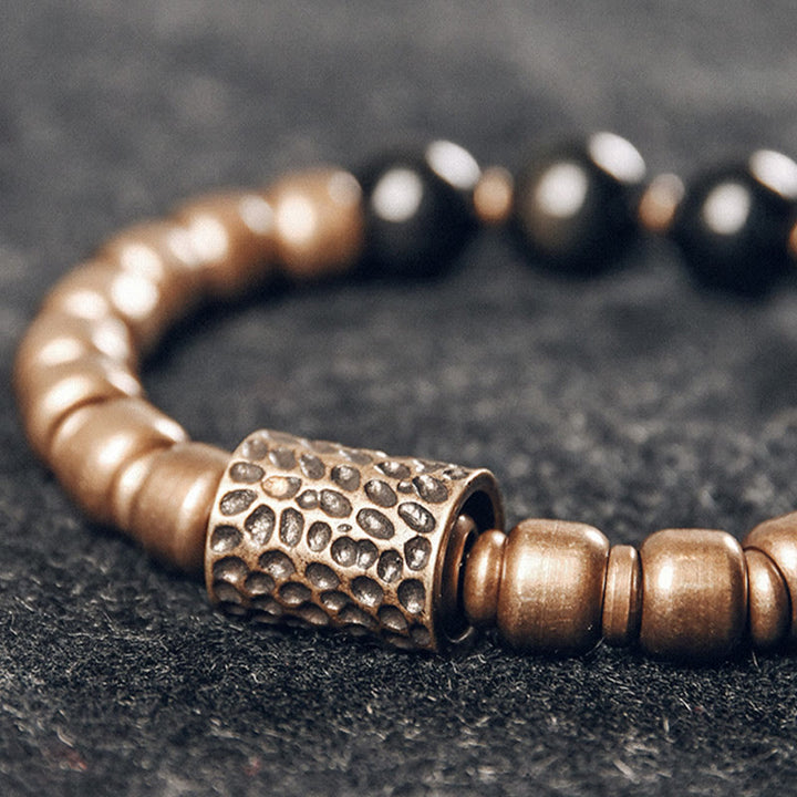 Buddha Stones, piedra de roca de Lava, obsidiana arcoíris, soporte de cobre, pulsera curativa