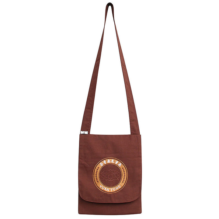 Bolso bandolera de algodón con bordado de loto para práctica de la mente espiritual