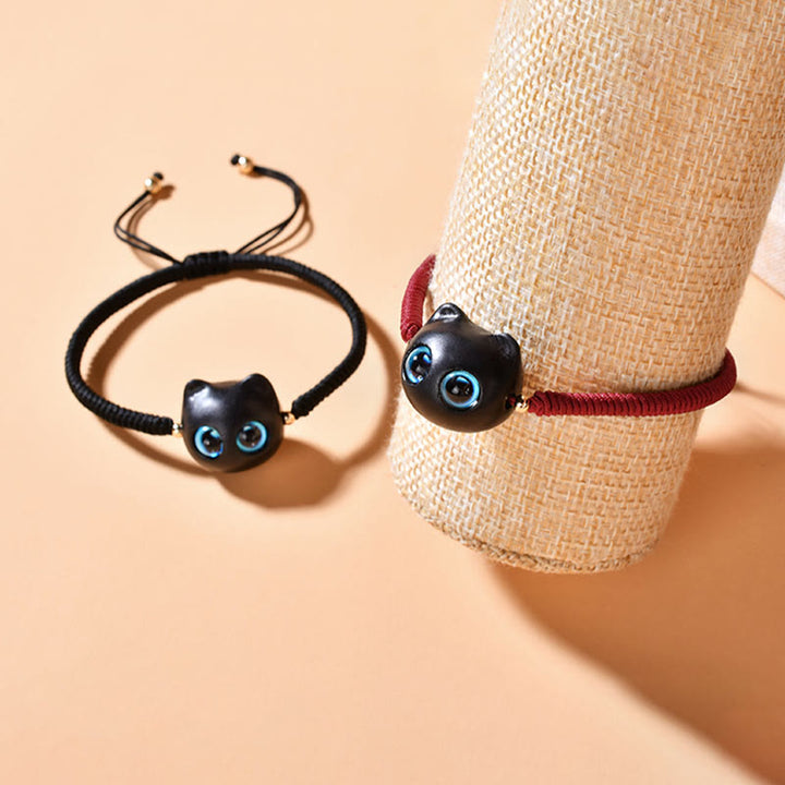 Pulsera trenzada con nudo de King Kong de la paz con patrón de cabeza de gato de madera de ébano con Buddha Stones - image 22