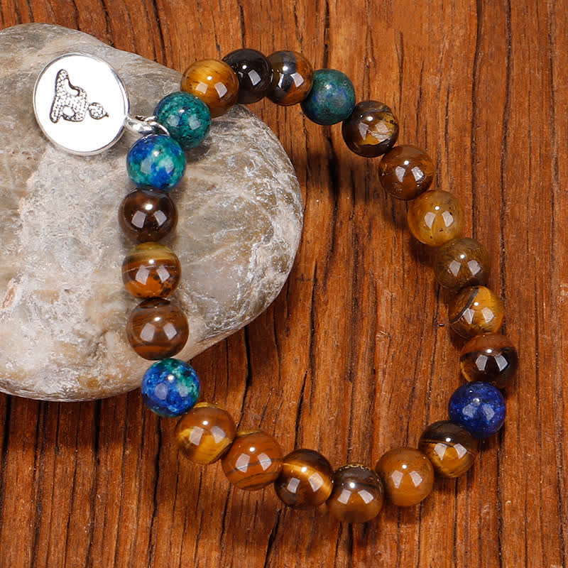 Buddha Stones 108 cuentas Mala, ojo de tigre, pulsera de fuerza de Buda, colgante de collar con borlas