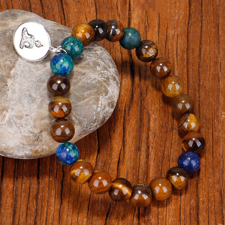 Buddha Stones 108 cuentas Mala, ojo de tigre, pulsera de fuerza de Buda, colgante de collar con borlas