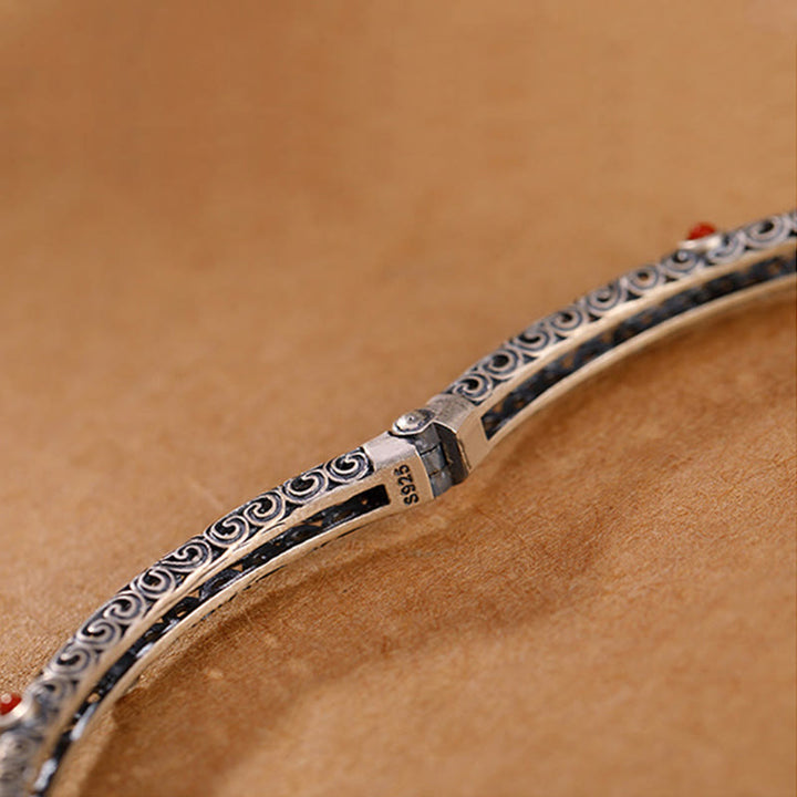 Brazalete de pulsera de la suerte de cobre con ágata roja grabada con diseño de flor de la dinastía Tang Vintage