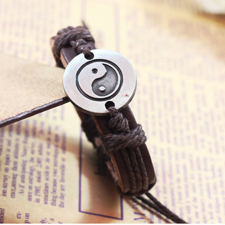 Pulsera de cuerda de armonía de cuero retro Yin Yang de Buddha Stones
