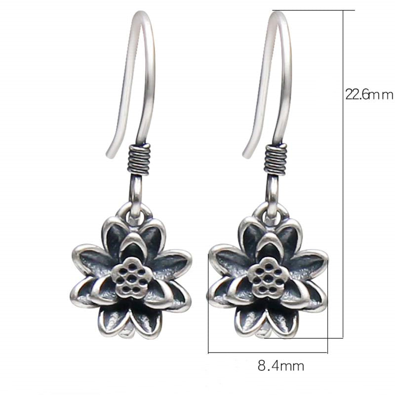 Pendientes de iluminación de flor de loto de plata de ley 925 con Buddha Stones