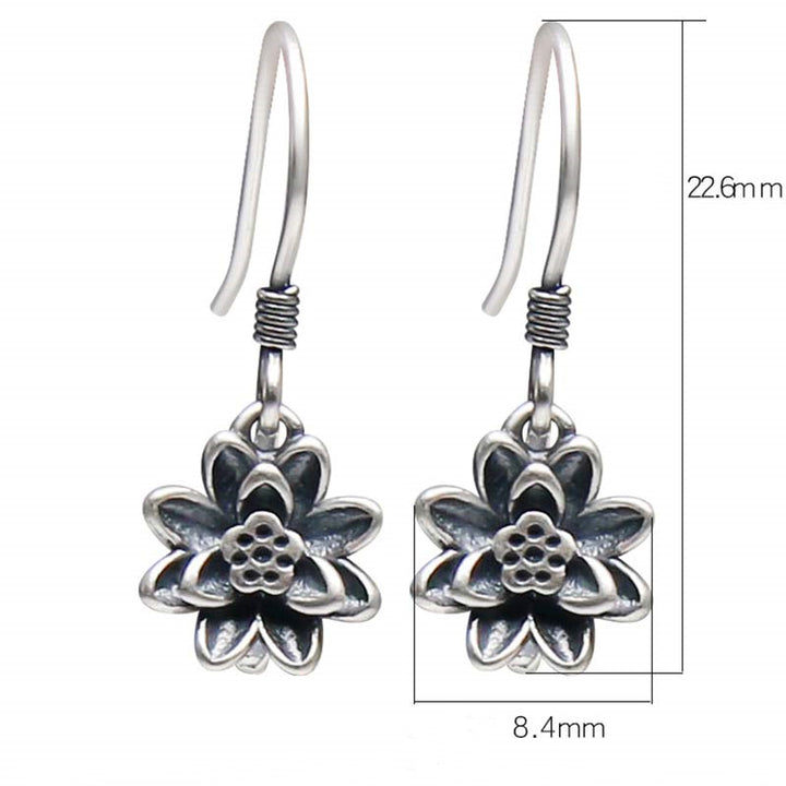 Pendientes de iluminación de flor de loto de plata de ley 925 con Buddha Stones