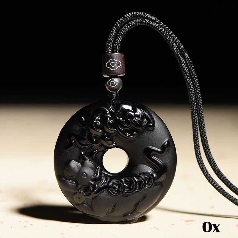 Collar con colgante de fuerza con hebilla de paz, obsidiana negra Natural del zodíaco chino , Buddha Stones - Buey - image 14