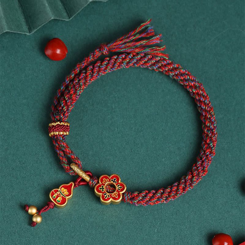 Pulsera de hilo trenzado con protección de flores de calabaza colorida hecha a mano con Buddha Stones