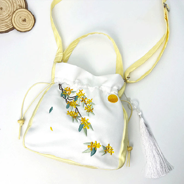 Buddha Stones bordado Osmanthus peonía uva gato algodón lino bolso bandolera bolso de hombro bolso