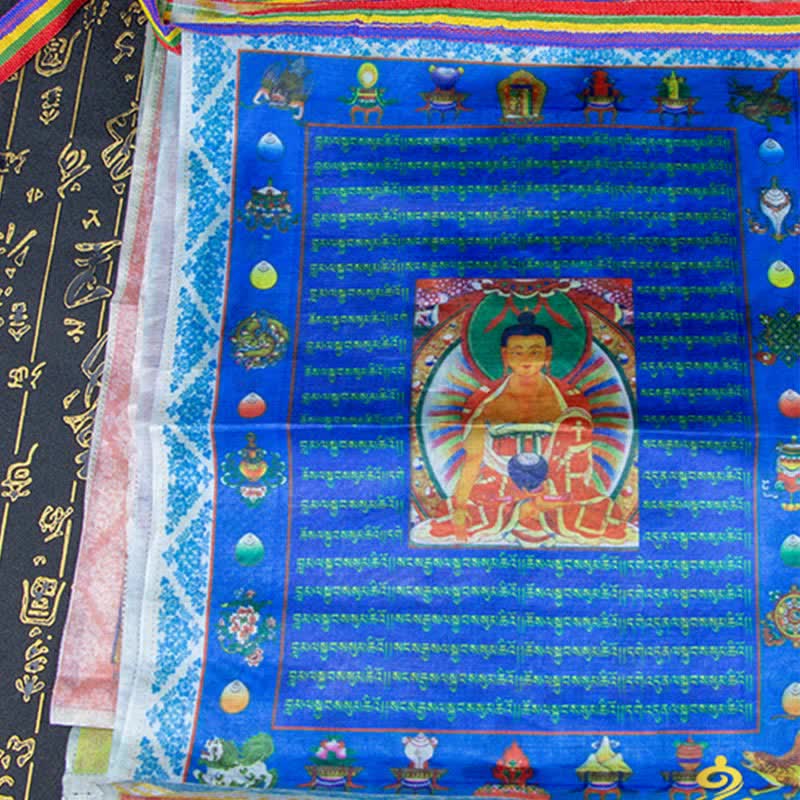 Bandera tibetana de oración al aire libre, 5 colores, caballo de viento, Buda, Tara, escrituras curativas, auspiciosas