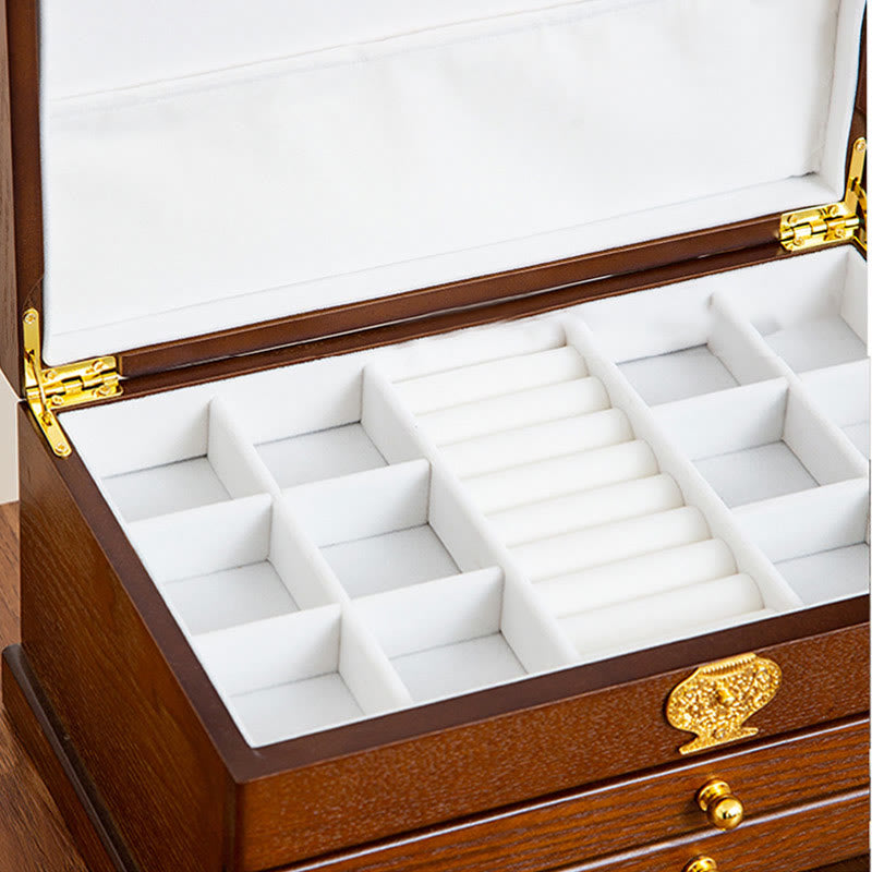Caja de joyería de madera retro con Buddha Stones, caja de almacenamiento de joyas de tres capas