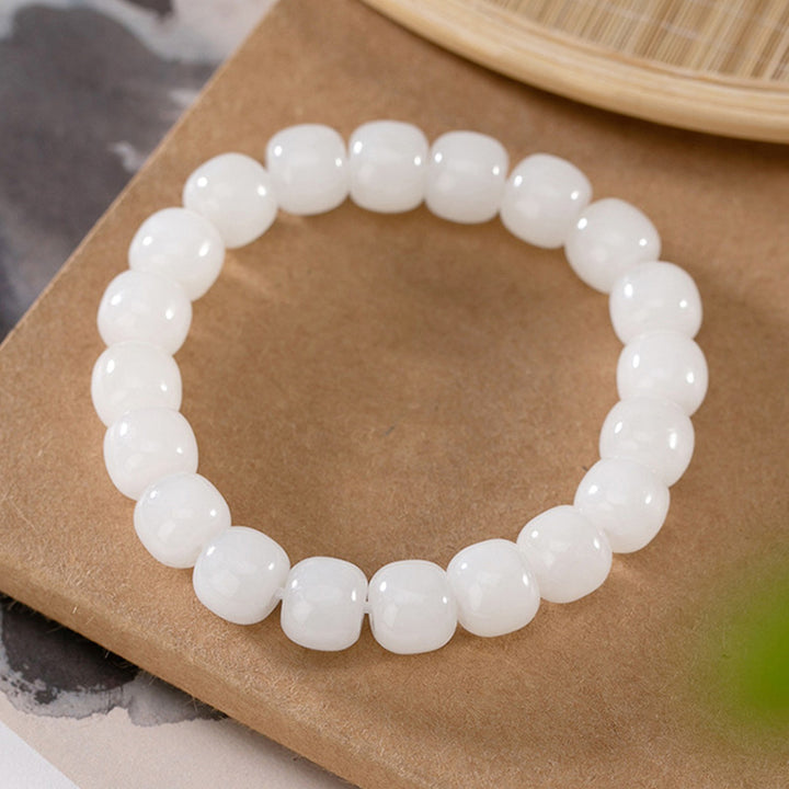 Pulsera de bendición de la felicidad de jade blanco hetiano con Buddha Stones
