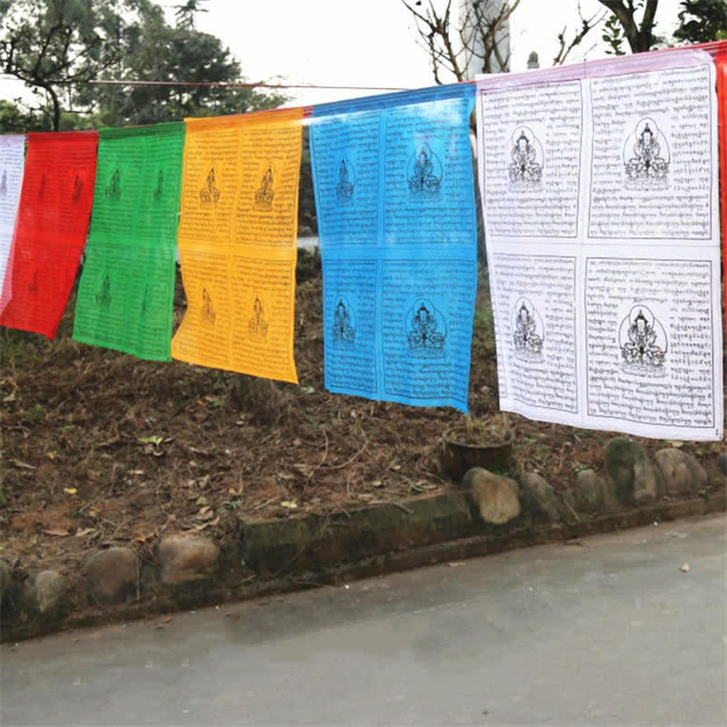 Bandera de oración tibetana de 5 colores, caballo de viento auspicioso al aire libre, 25 uds.